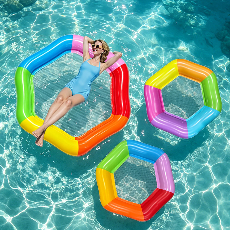 Pool Lounger Inflatable - New Hexagon Colorful Inflatable Water Float